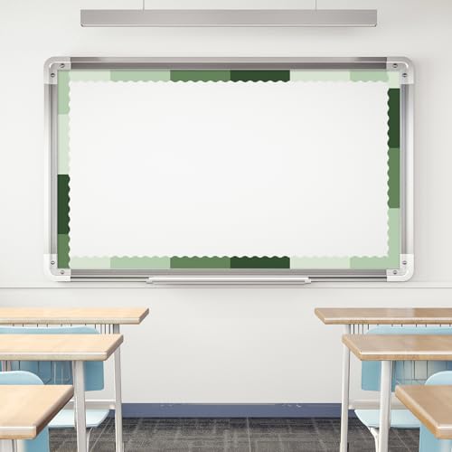 Image of Whaline 65.6 Ft Sage Green Scalloped Bulletin Board Borders 4 Rolls Gradient Green Die-Cut Board Trim for Back to School Classroom Office Chalkboard Wall