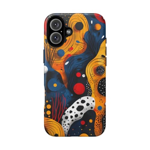 Coque iPhone 16 Plus jaune rigide mate antichoc formes abstraites