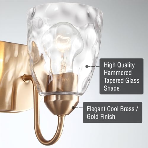 Image of Kira Home Armada 37 inch Large Modern 5-Light Bathroom Vanity Light | Elegant Hammered Water Glass Cone Shades, Contemporary Cool Brass Finish, Premium Wall Sconce Lighting Fixture