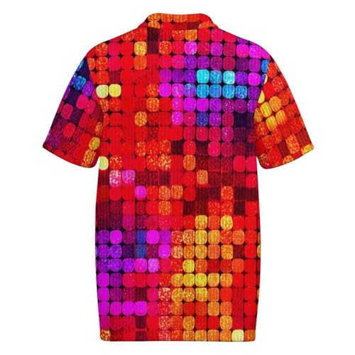 Mens Disco Shirt 60s 70s Sequins Print Short Sleeve Collared Golf Top Moisture Wicking Summer Polo T-Shirt4