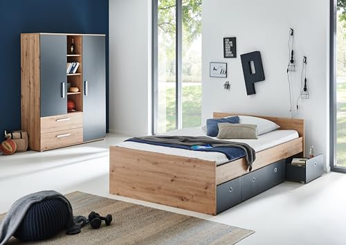 Arthur Berndt Jugendzimmer Set Alessio 3-TLG. Kleiderschrank Jugendbett 140 x 200 cm Bettschubkästen