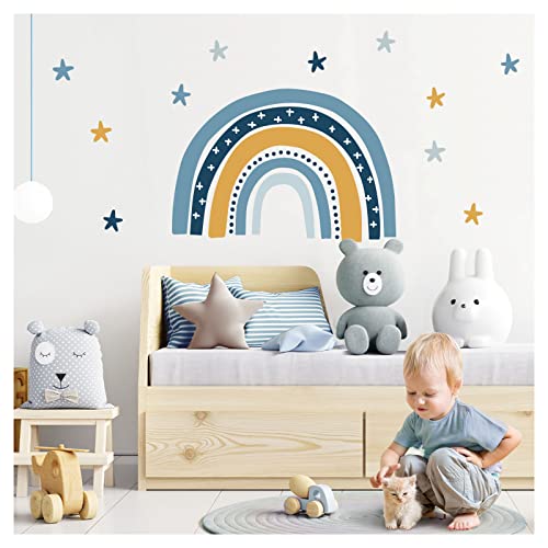 Little Deco Wandaufkleber Regenbogen blau gelb mit Sterne Wandsticker Kinderzimmer Wandtattoo Babyzimmer Wanddeko DL923-3