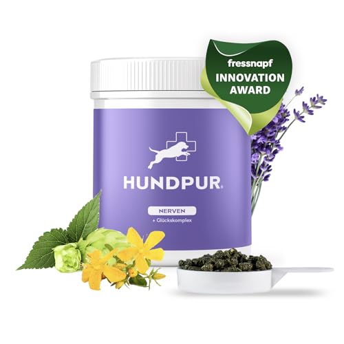 Hundpur Nerven 300 g - Zusatzfutter - Pellets für Hunde gegen Stress & Angst - Mit Johanniskraut, Lavendel & Magnesium - Stärkung der Nerven Hund - Made in Germany
