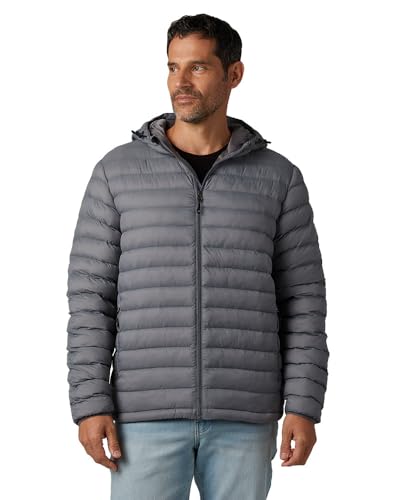 32 Degrees Heat Men’s Lightweight Packable Hooded Jacket – Water Resistant Travel Puffer, Chelsea Grey, Medium