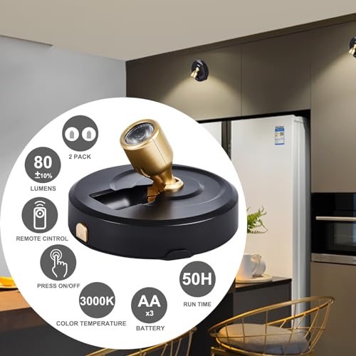 HOFUY 2-Pack Wireless LED Spotlight Battery Operated Picture Lights, Puck Lights with 2 Remote, Dimmable Stick Spotlight with Timmer for Wall Display Painting Dartboard Artwork Accent Closet