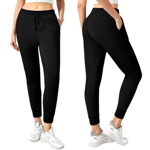 Stanpetix Jogginghose Damen Winter - Sporthosen für Frauen Plüsch Gefüttert Warme High Waist Sweatpants (Schwarz,M)