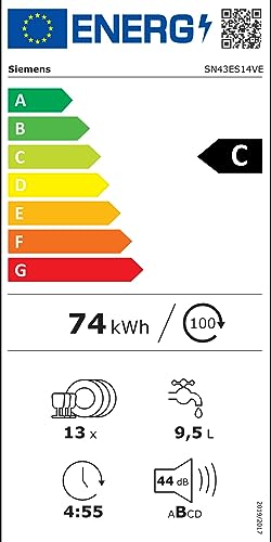 Siemens SN43ES14VE, iQ300 Smarter Geschirrspüler, Unterbau-Spülmaschine mit Besteckschublade, 60 cm, automatische Türöffnung dank autoOpen dry, besonders leise mit iQdrive-Motor, aquaStop, Edelstahl