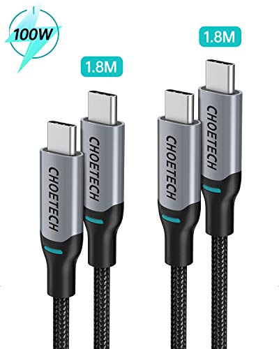 CHOETECH USB C auf USB C Kabel [2Pack 6ft], 100W 20V 5A Typ C Schnelllade Geflochten Kabel für Galaxy Note 10/S10,Huawei,MacBook Pro/Air,Dell,MacBook,iPad Pro 2018,Chromebook,Surface Go,Google Pixel