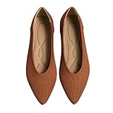 TINGRISE Women's Flats Shoes Pointed Toe Knit Ballet Comfortable Dressy Slip On Flat Brown 6.5UK