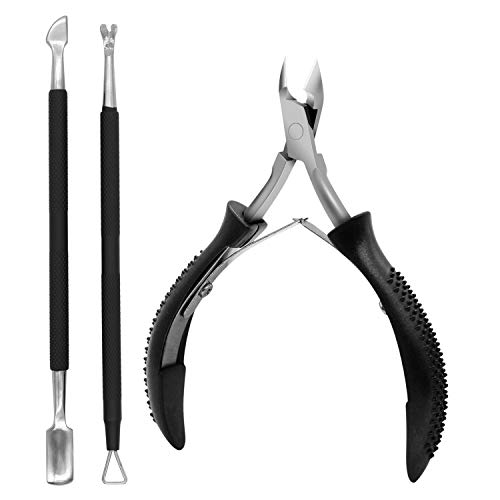 3PCS Anti-slip Handle Cuticle Trimmer with Cuticle Pusher and Triangle Cuticle Nail Pusher Peeler Scraper,Professional Stainless Steel Cuticle Nipper Set for Fingernails Toenails