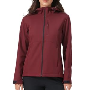 HOTSUIT Women’s Softshell Fleece Lined Warm Windbreaker Jacket Light Hooded Water Resistant Rain Coat for Travel Daily