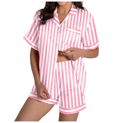 Ensemble 2 pièces rose pour femme avec haut col en V et short XL