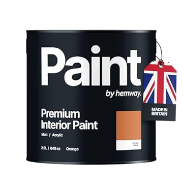 Hemway - Premium Interior Paint - Orange 2.5 L | Indoor Matt Finish, Acrylic & Water-Based Emulsion | Quick Dry & High Coverage for the Kitchen, Bathroom & Bedroom
