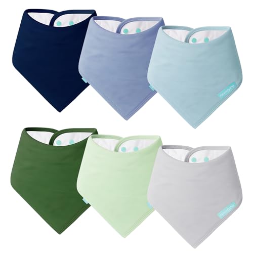 PurComfy SuperSoft Baby Bibs, Premium Bamboo Bandana Drool Bibs for Infant Boys & Girls, Adjustable Snap Bibs, 6-Pack Rainbow Gem Blues