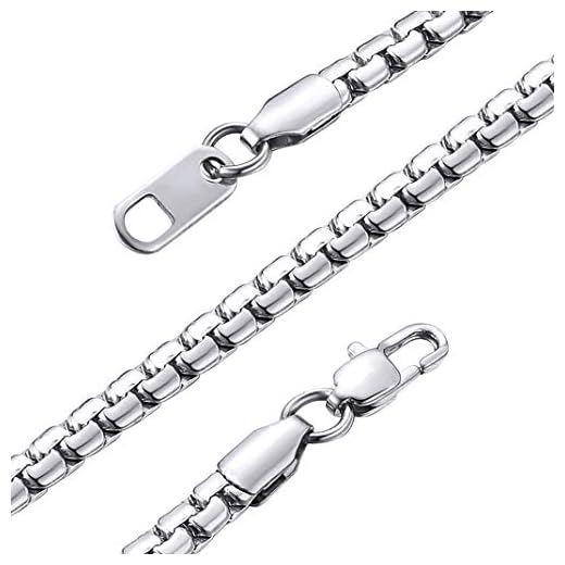 GOLDCHIC JEWELRY Venetiansk låda kedja halsband, 316L rostfritt stål män länk, 4 mm, 6 mm, 14 tum till 76 cm längd e rostfritt stål, colore: 4 mm – rostfritt stål, cod. DN22229G-4-28-EUG