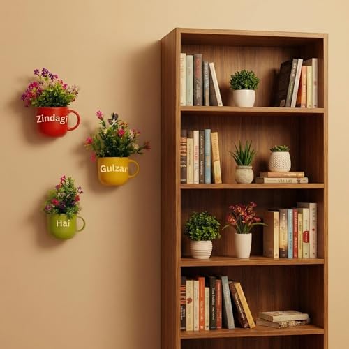 Image of Dekorly Wall Hanging Mug Planters with Artificial Flowers (20CM) - Decorative Hanging Cups, Colorful Floral Wall Decor for Living Room Bedroom Balcony Office Gift Set (3, Zindagi Gulzar Hai)