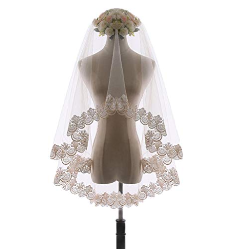 Meen Velo Nupcial,Velo Nupcial Corto Sola Capa Champagne Lace Velo De La Boda Accesorios De La Boda