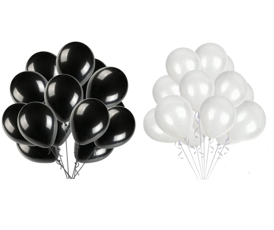 MADE IN INDIA 10inch Metallic Balloons for Birthday Decoration/Anniversary Party Decoration (White,Black, Pack of 50)-image-32
