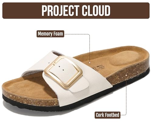 Image of Project Cloud 100% Genuine Leather Sandals Women Dressy Beach Essentials Slides for Women Footwear - Lightweight with Memory Foam Insole Sandals for Women 2026 - Womens Slides
