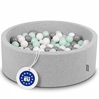 KiddyMoon Bällebad 90X30cm/200 Bälle ∅ 7Cm Bällepool Mit Bunten Bällen Für Babys Kinder Rund, Hellgrau:Weiß/Grau/Minze