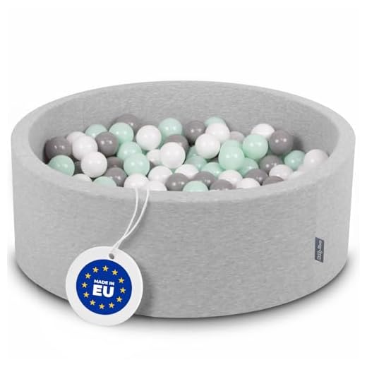 KiddyMoon Bällebad 90X30cm/200 Bälle ∅ 7Cm Bällepool Mit Bunten Bällen Für Babys Kinder Rund, Hellgrau:Weiß/Grau/Minze