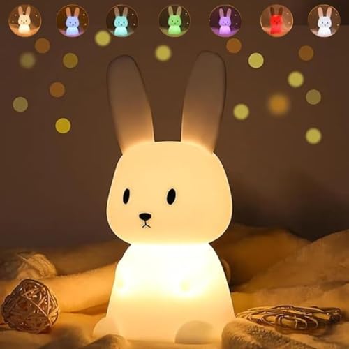 Image of DotCom Kids Night Light Lamp | Rechargeable LED Bedside for Children's Bedroom | Ideal Gift for Boys, Girls, Toddlers, and Nursery (Bunny Lamp)