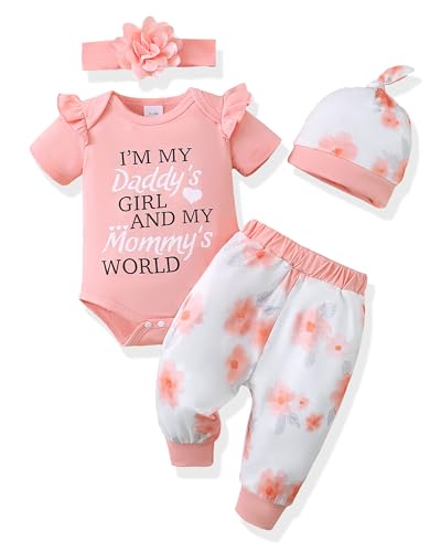 Image of Renotemy Newborn Infant Baby Girl Clothes Summer Outfits Infant Romper Pants Cute Toddler Girl Clothes Gift Set