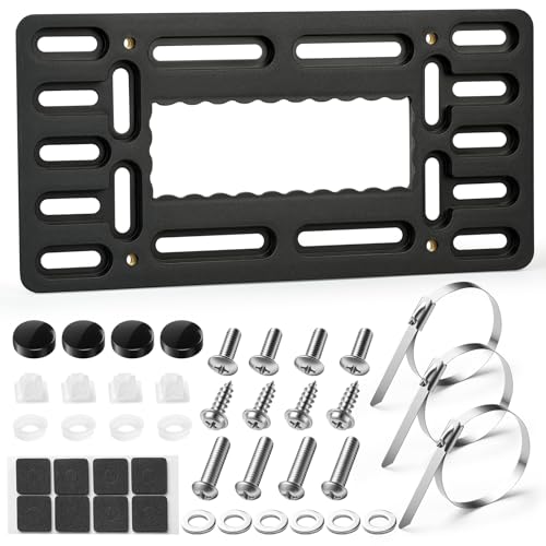License Plate Holder Universal Front License Plate Bracket 12*6 No Drill Front License Plate Mount Plastics Front Plate for Car with Cable Ties Screws Washers Nuts Screw Caps Anti-Vibration Pads