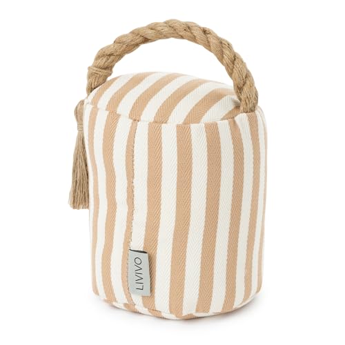 LIVIVO Weighted Door Stop - Heavy Door Stopper with Boho Striped Fabric & Hemp Handle Decorative Door Stop for Home Bedroom Living Room Office (Boho Chic)