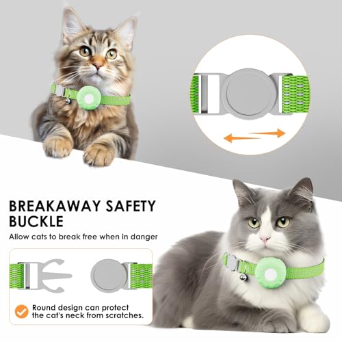 Image of GPS Tracker for Cats, Cat Tracker, Compatible with Apple Find My App (Only iOS), No Monthly Fee, Waterproof, Breakaway Collar Included(White Tracker, Green Cat Collar)