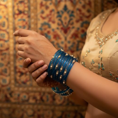 Image of SUNDRAM Women's Premium Fancy Glass Bangles for Women & Girls |with Zircon Gemstone Work & Charm| Traditional Ethnic Bangles Set of 12