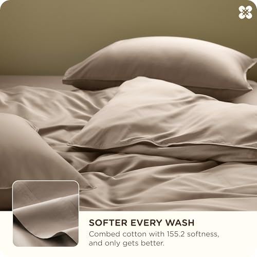 Image of Bedsure Cooling Duvet Cover King Size, Cotton & Viscose Derived from Bamboo Duvet Cover Set, PureWoven Ultra-Soft, Breathable & Lightweight Home Bedding for All Seasons (Khaki,104 inchx90 inch)