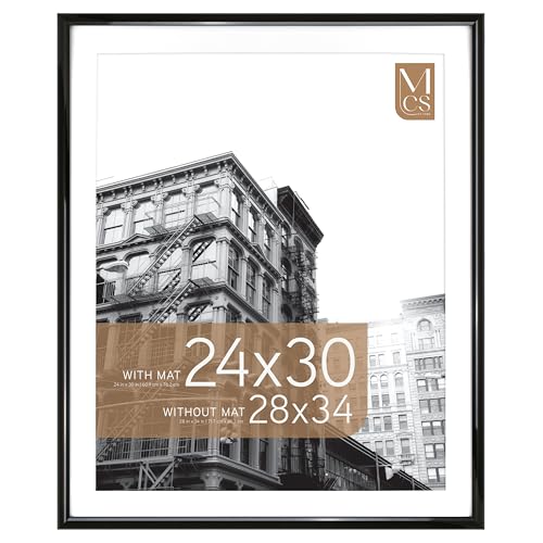 Image of MCS Trendsetter Poster Frame With Mat Option, 28x34 Matted to 24x30, Black | Trendsetter Poster Frame For Photos, 28x34 Inch, Displays 24x30 Inch Matted Or 28x34 Unmatted, Black, 1-Pack