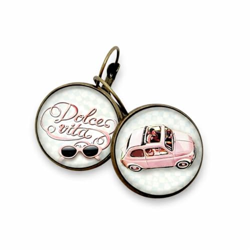 boucles d’oreilles bronze, cabochon en verre, parure