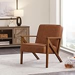 Yaheetech Accent Chair Faux Leather Armchair Lounge Chair with Wood Frame, Modern Retro Lounge Chair for Living Room/Office/Reception Area, Light Brown - Image 3