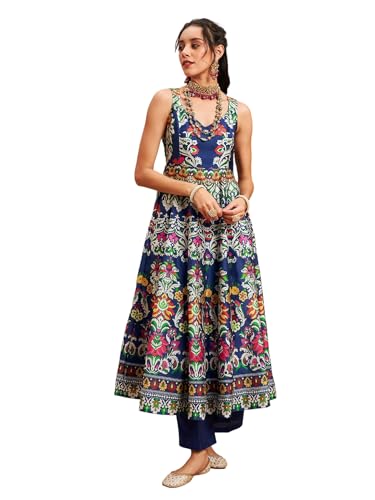 Image of Women Floral Sleeveless Anarkali Maxi Kurta