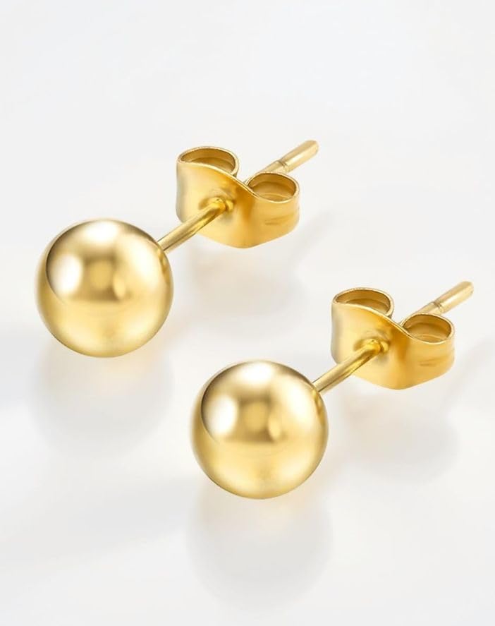 t trendy mart Antitarnishi 6 mm Stainless Steel Ball Stud Earrings Jewellery Gift for Men & Women,golden tone, glossy mate finish-picture-23