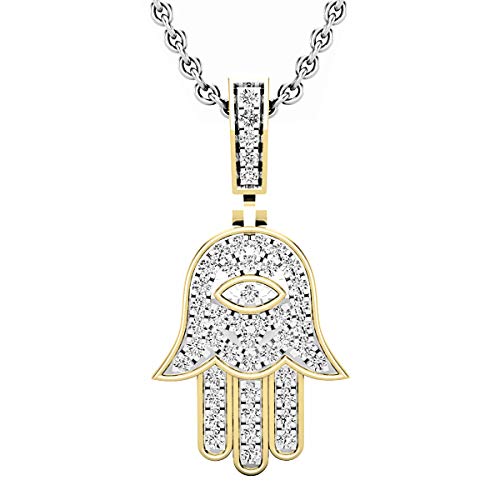 0.25 Carat (ctw) Round White Diamond Ladies Small Hamsa Hand of Fatima Charm Pendant 1 4 CT, 18K Yellow Gold