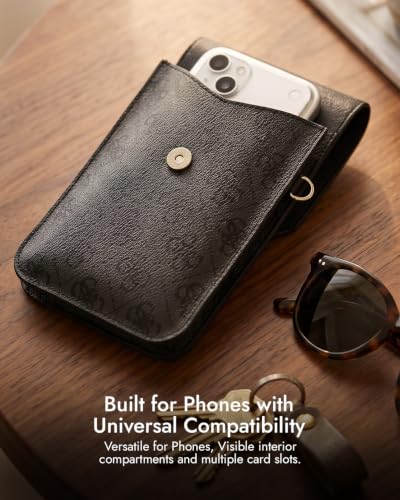 Image of CG MOBILE Guess Universal Wallet Crossbody Bag Official Licensed, Grained PU Leather with Classic Logo & Strap, Protective Smartphone Sling Pouch & Travel Shoulder Wallet Bag for Men & Women -Black