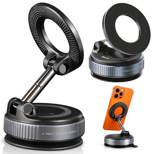 Image of Ryvlan Magnetic Car Phone Holder with 360 Rotating Vacuum Suction Mount (Slim Black)
