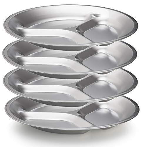 image for Wealers Stainless Steel Plate Set - Portable Dinnerware Set of 4 Round