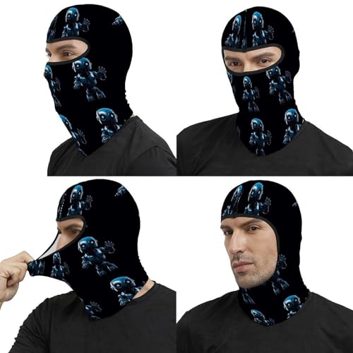 Balaclava para hombres y mujeres, máscara facial térmica azul con diseño de robot, protección contra frío para motocicleta, esquí y clima invernal miniatura 5