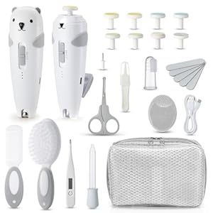 Lilian&Gema Baby Healthcare and Grooming Kit, 28-in-1 Rechargeable Nail Trimmer Electric Set, Dual Auto Light Baby Nail Care Kit, Portable Newborn Nursery Health Care Set for Infant Toddlers Boy Girl