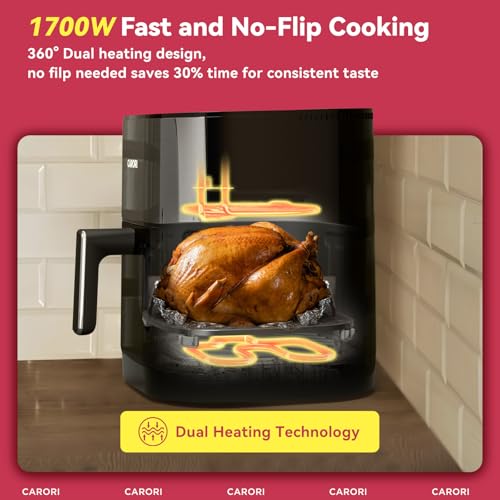 Image of CARORI 6 Qt Dual Heat Air Fryer with Viewing Window, 14 Presets, 1700W, No-Flip Top and Bottom Heating, 392F Max, Nonstick Dishwasher-Safe Basket, Black