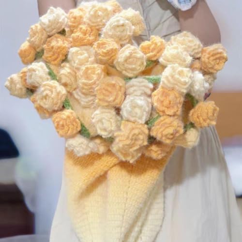 花束ブランケット 完成品 ブーケブランケット マジックフラワー ベッドスロー マルチカバー 手編み花 クラフト 咲く 肌触り デザイン 雰囲気 洗える 丸洗いOK インテリア 部屋飾り プレゼント ギフト 母の日 恋人 デート 誕生日 (クリームイエロー, 直径：80センチ完成品) [3]