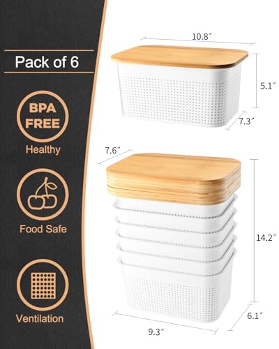 Areyzin L260WH Plastic Storage Bins With Bamboo Lids And Stackable Storage Baskets For Shelves - Organize Your Home Or Office thumb #2