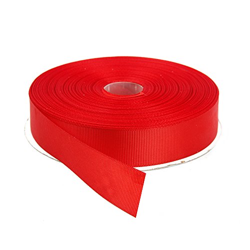 Topenca Supplies 1 Inch x 50 Yards Double Face Solid Grosgrain Ribbon Roll, Red