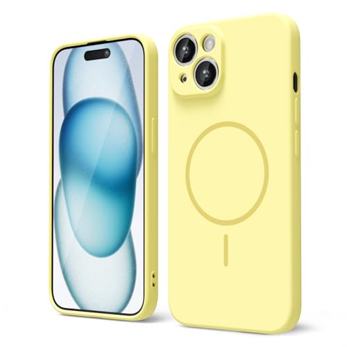 oakxco for iPhone 15 Plus/ 14 Plus Case Silicone Mag Safe, Magnetic Slim Thin Phone Case Compatible with Magsafe, Women Girls Cute Girly Aesthetic Soft Rubber Gel Safecase with Camera Cover, Yellow by oakxco - Used condition - US$7.44