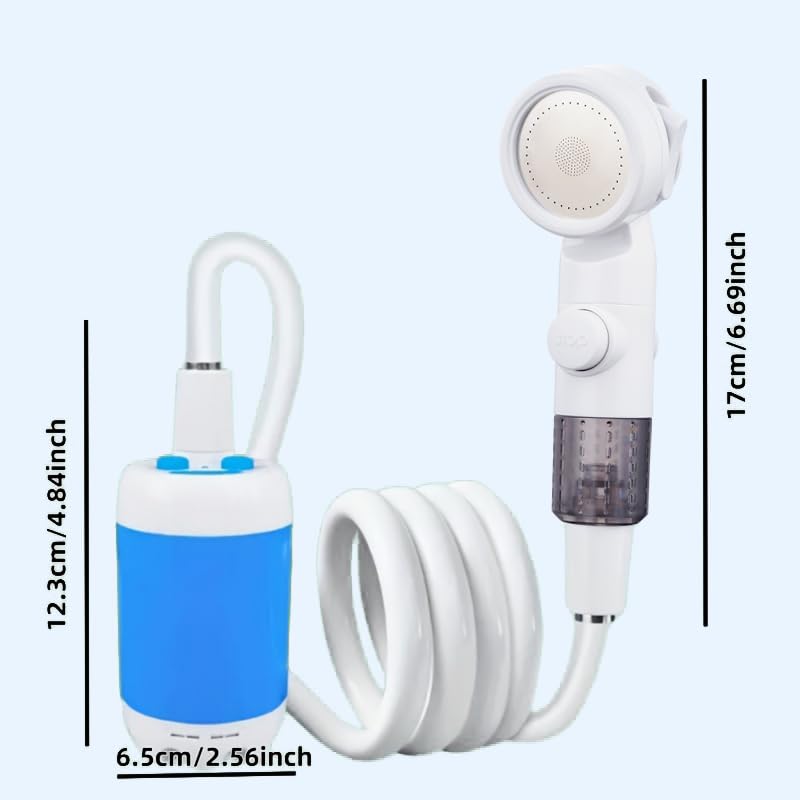 Ducha portátil para camping al aire libre, bomba con cabezal rociador recargable, bombea agua desde balde, ideal para camping, senderismo y viajes miniatura 6