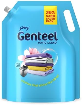 Genteel Matic Liquid Detergent Refill Pouch for Top load Washing - 2kg | No Soda Formula | with Added Fabric Conditioner